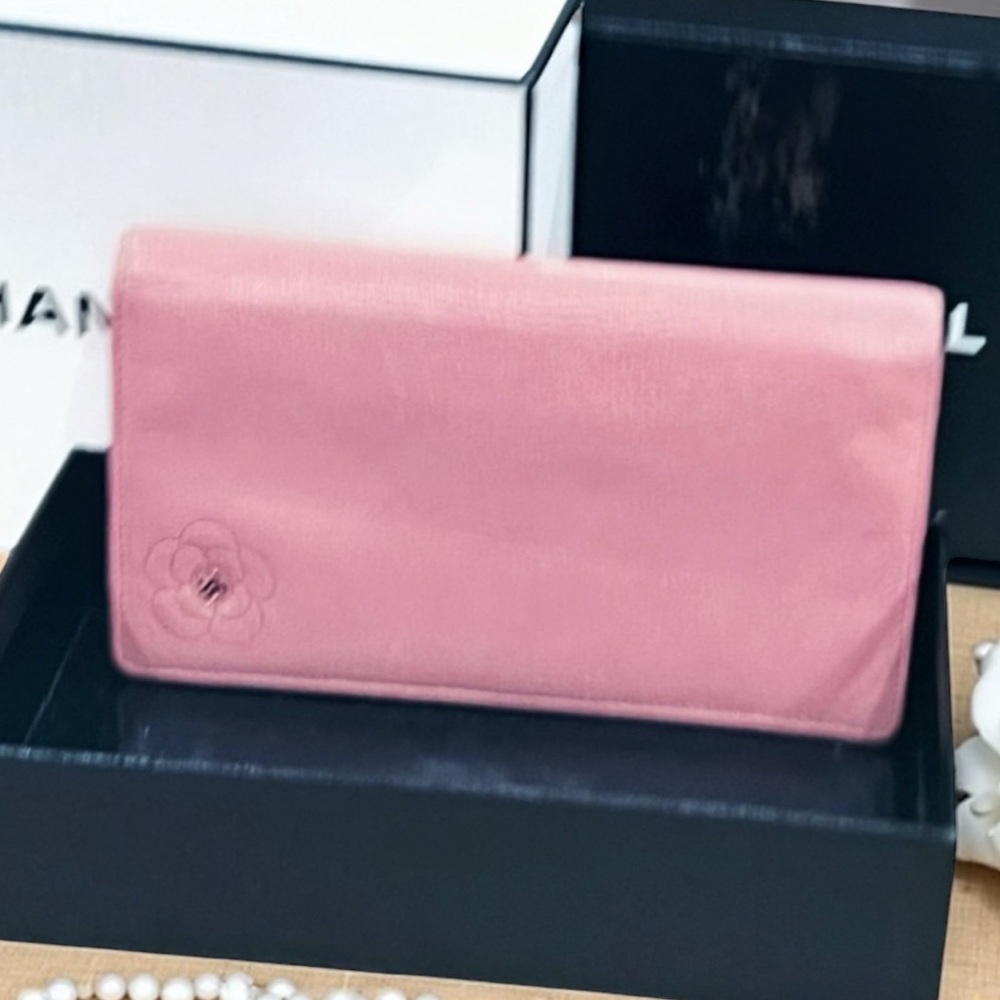 Chanel Camellia Pink Leather Wallet with TWO Original CHANEL BOXES a Beauty!